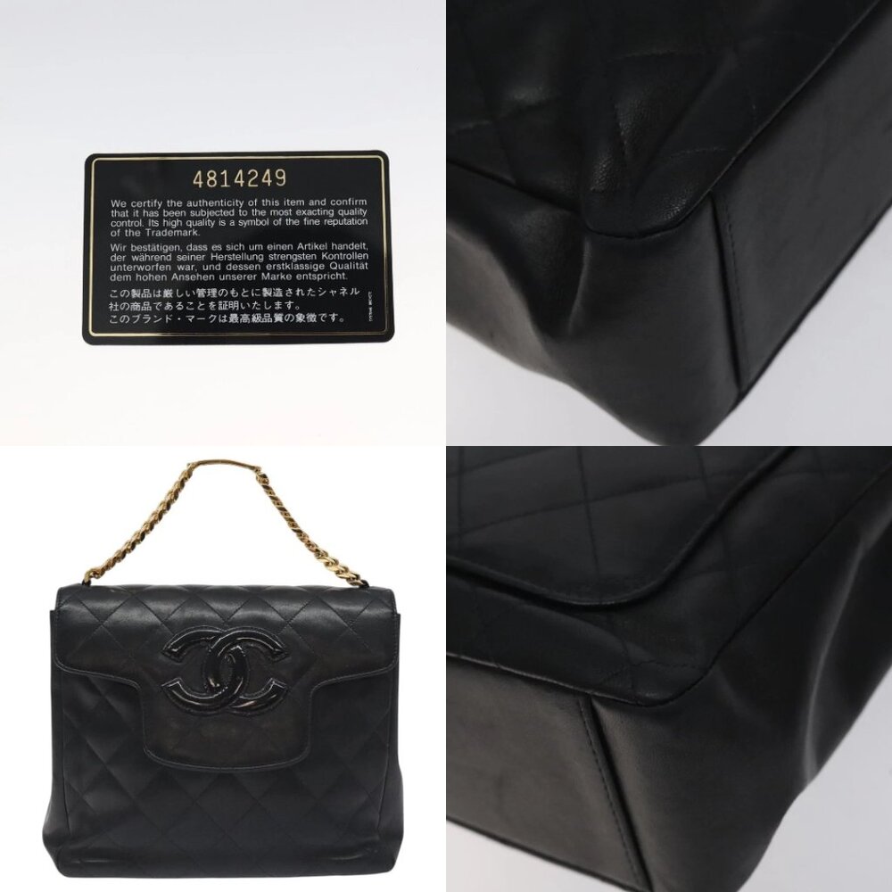 CHANEL Matelasse COCO Mark Chain Hand Bag Lamb Skin Black Gold CC Auth 129531V - Picture 14 of 14